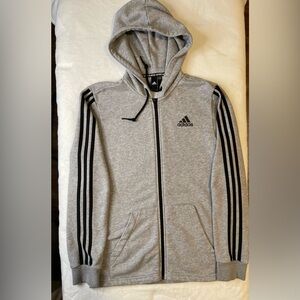 Adidas Hoodie Men’s Gray 3 Stripe Full Zip Hooded Sweatshirt Size Small